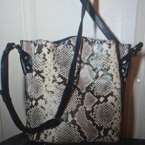 Patricia Nash Snake Print Shoulder Bag in Black and Cream